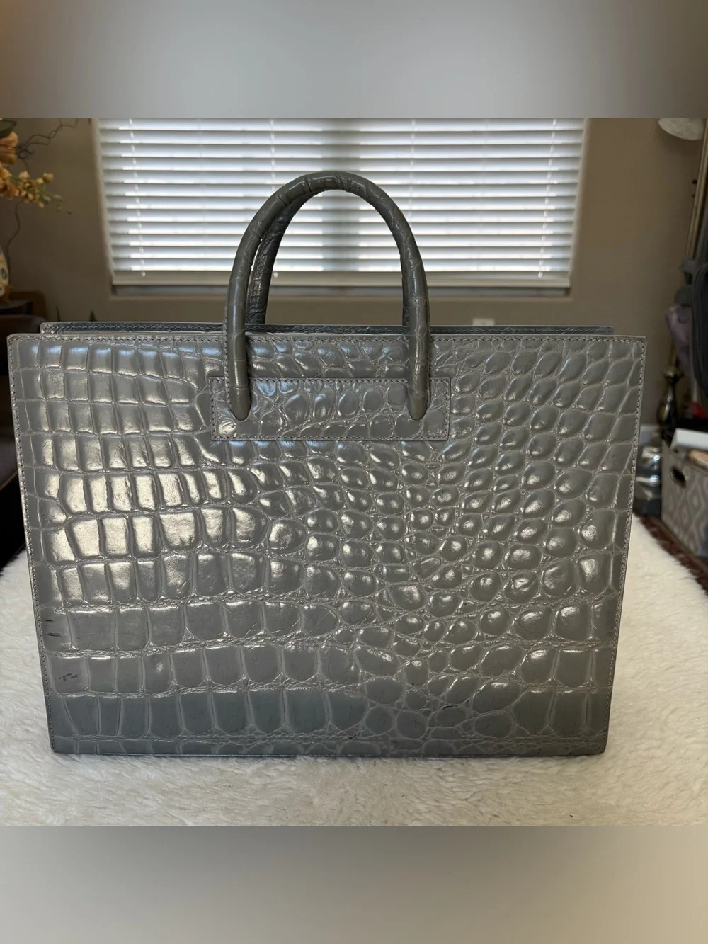 Giorgio Fedon 1919 Gray Croc-Embossed Business Large Satchel/Tote Bag